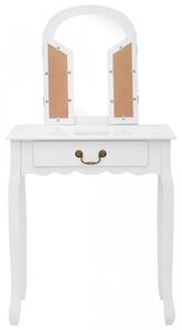 Masa toaleta cu taburet, alb, 65x36x128 cm, lemn paulownia, MDF - V289334V