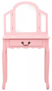 Masa toaleta cu taburet, roz, 65x36x128 cm, lemn paulownia, MDF - V289335V