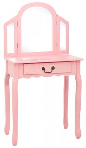 Masa toaleta cu taburet, roz, 65x36x128 cm, lemn paulownia, MDF - V289335V