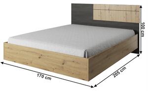 Set dormitor (pat + 2x noptieră + dulap), stejar artizan/ pin norvegian negru, BAFRA