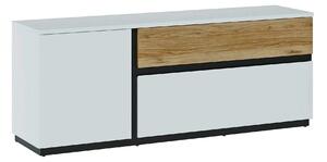 Comoda TV DUKE, alb/stejar, PAL laminat, 160x40x63 cm