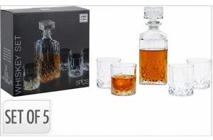 Set decantor 900 ml cu patru pahare de whisky, 230 ml, sticla transparenta, JollyMag, AMS58202