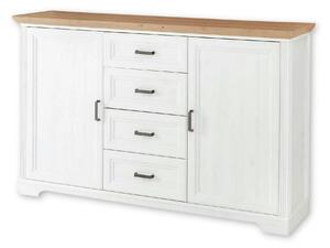Comoda JASMIN, alb/stejar artisan, PAL, cu 2 usi si 4 sertare, 165x41x