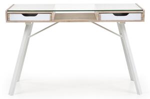 Masa de birou din sticla, MDF si metal, cu 2 sertare Ben-33 Stejar Sonoma / Alb, L120xl60xH76 cm