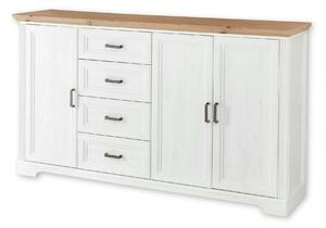 Comoda JASMIN, alb/stejar artisan, PAL, cu 3 usi si 4 sertare, 182x41x