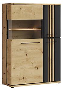 Vitrina MOLTO ML2a, stejar artisan/negru, PAL/sticla, cu iluminare LED