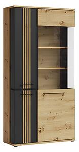 Vitrina MOLTO ML2, stejar artisan/negru, PAL/sticla, cu iluminare LED