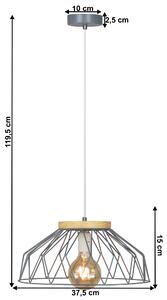 KONDELA Lampă suspendată, gri/ natural, lemn/ metal, TREX TIP 2