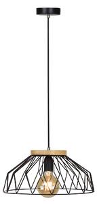 KONDELA Lampă suspendată, negru/ natural, lemn/ metal, TREX TIP 2