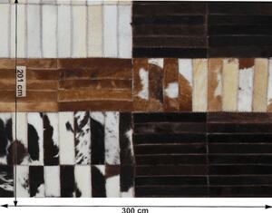 KONDELA Covor de lux din piele, negru/maro/alb, patchwork, 201x300, PIELE DE VITĂ TIP 4