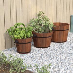 Set de jardiniere tip găleată, 3 piese, lemn masiv de brad