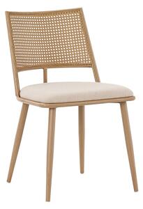 Scaun Bucatarie/Dining Giuseppo Ratan Sintetic ,Sezut Textil Bej, Picioare Metalice Finisaj Lemn