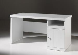 Masa de birou din lemn de pin si MDF cu 1 usa, pentru copii Robin Alb, L150xl70xH75,5 cm