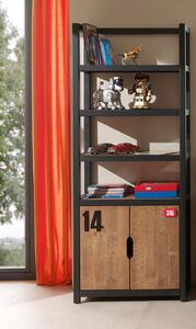 Biblioteca din lemn de pin si MDF cu 2 usi, pentru copii Alex Natural / Negru, l80xA40xH200 cm
