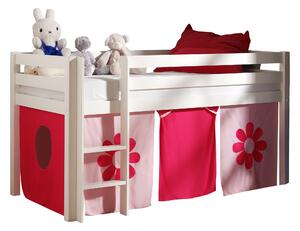 Pat etajat din lemn de pin, cu spatiu de joaca pentru copii Pino Pink Flower Alb, 200 x 90 cm