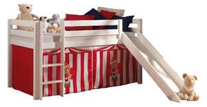 Pat etajat din lemn de pin, cu tobogan pentru copii Pino Chucky Alb, 200 x 90 cm
