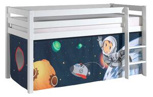 Pat etajat din lemn de pin, cu spatiu de joaca pentru copii Pino Space Alb, 200 x 90 cm