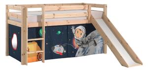 Pat etajat din lemn de pin, cu tobogan pentru copii Pino Space Natural, 200 x 90 cm