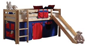 Pat etajat din lemn de pin, cu tobogan pentru copii Pino Domino Natural, 200 x 90 cm