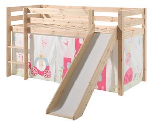 Pat etajat din lemn de pin, cu tobogan pentru copii Pino Princess Natural, 200 x 90 cm