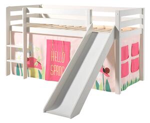 Pat etajat din lemn de pin, cu tobogan pentru copii Pino Spring Alb, 200 x 90 cm