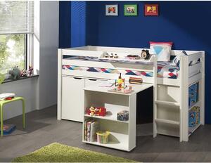 Pat multifunctional din lemn de pin, cu birou si biblioteca pentru copii Pino Alb, 200 x 90 cm