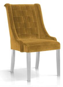 Scaun tapitat cu stofa, cu picioare din lemn Prince Velvet Galben / Alb, l55xA70xH105 cm