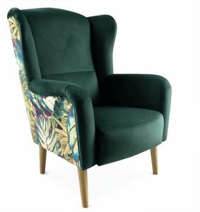 KONDELA Scaun de design, ţesătură smarald/model Jungle, BELEK