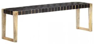 Banca, negru, 150 cm, piele naturala si lemn masiv de mango - V321839V