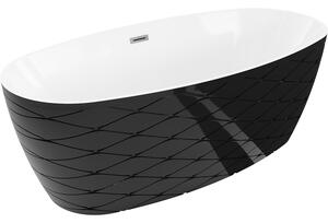 Mexen Olea, cadă de baie independentă, model, 170 × 80 cm, alb-negru, preaplin grafit, 52821708075-95