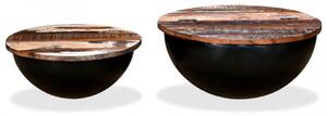 Set masute cafea 2 piese, lemn masiv reciclat, negru, forma bol - V245257V