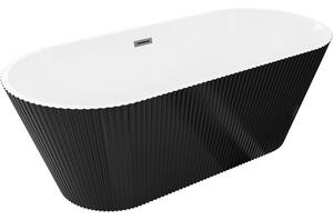 Mexen Yara, cadă de baie independentă cu caneluri 170 x 75 cm, alb-negru, preaplin grafit, 52861707575-95