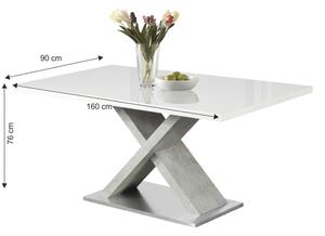 KONDELA Masă dining, alb HG extra lucios/beton, 160x90 cm, FARNEL