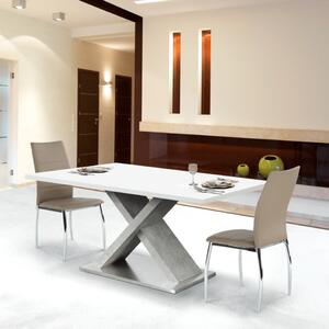 KONDELA Masă dining, alb HG extra lucios/beton, 160x90 cm, FARNEL