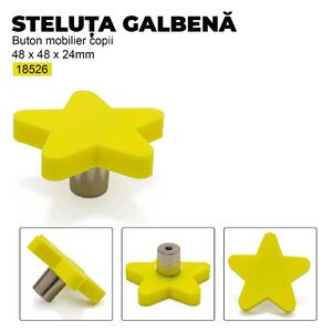 Buton mobilier copii Steluta galbena, 48x48x24 mm