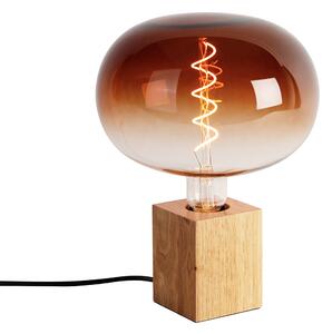 Lampă de masă rurală lemn natural cu LED G220 - Bloc