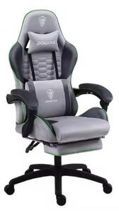 DOWINX Scaun gaming, ergonomic, suport lombar cu masaj, spătar reglabil, tetieră, suport pentru picioare, rezistent 150 kg, material textil, Gri