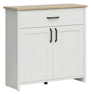 Comoda LOKSA, pin alb/stejar grandson, PAL laminat, 102x38x99 cm