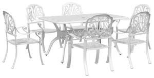 Set mobilier de grădină, 7 piese, alb, aluminiu turnat
