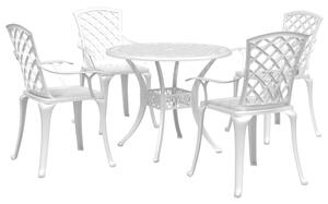 Set mobilier de grădină, 5 piese, alb, aluminiu turnat