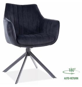Scaun living rotativ AZALIA, negru, stofa catifelata/metal, 61x58x86 c