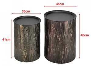 Set doua masute cafea Herstal, metal, negru/efect scoarta copac, masuri diferite cu blat detasabil - P73583781