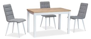 Set masa din pal si MDF Anais Stejar / Alb + 4 scaune tapitate cu stofa si picioare metalice Otto Gri / Alb, L120xl68xH75 cm