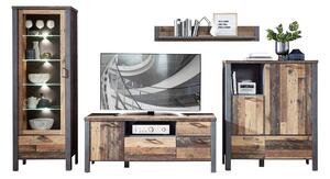 Cabinet din pal, cu 2 sertare si 2 usi Chelsea Natural / Grafit, l109xA40xH129 cm