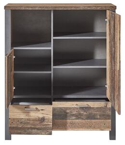 Cabinet din pal, cu 2 sertare si 2 usi Chelsea Natural / Grafit, l109xA40xH129 cm