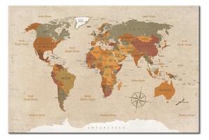 Avizier cu harta lumii Bimago Beige Chic, 90 x 60 cm