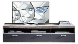 Comoda TV din pal si MDF, cu 1 sertar si 2 usi Krone Large Grafit / Natur, l210xA48xH50 cm