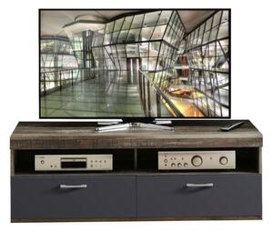 Comoda TV din pal si MDF, cu 1 sertar si 1 usa Krone Small Grafit / Natur, l140xA48xH50 cm