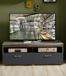 Comoda TV din pal si MDF, cu 1 sertar si 1 usa Krone Small Grafit / Natur, l140xA48xH50 cm