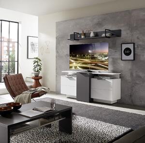Comoda TV din pal si MDF cu 1 usa, Madeline Grafit / Alb, l159xA50xH75 cm